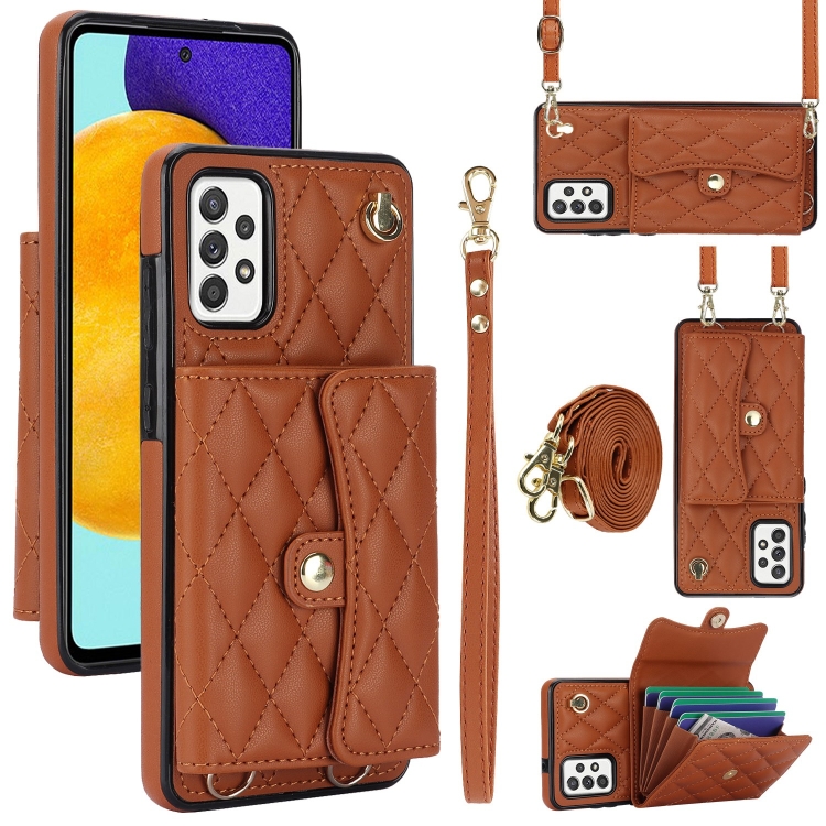 

For Samsung Galaxy A52 4G/5G Crossbody Rhombic Horizontal Wallet Leather Phone Case(Brown)