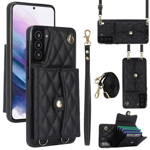 

For Samsung Galaxy S21 FE 5G Crossbody Rhombic Horizontal Wallet Leather Phone Case(Black)