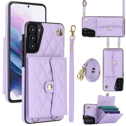 

For Samsung Galaxy S21 FE 5G Crossbody Rhombic Horizontal Wallet Leather Phone Case(Purple)