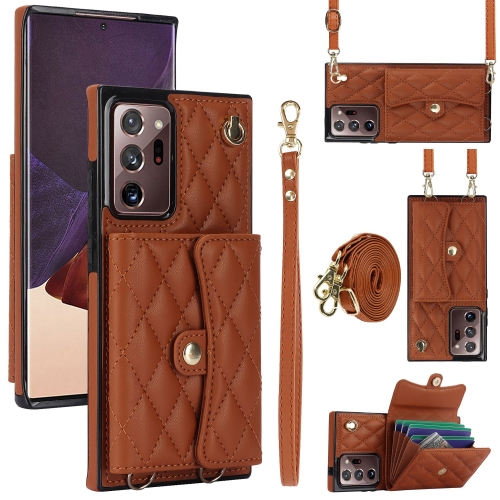 

For Samsung Galaxy Note20 Ultra Crossbody Rhombic Horizontal Wallet Leather Phone Case(Brown)