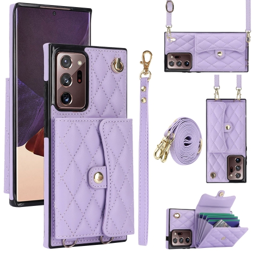 

For Samsung Galaxy Note20 Ultra Crossbody Rhombic Horizontal Wallet Leather Phone Case(Purple)