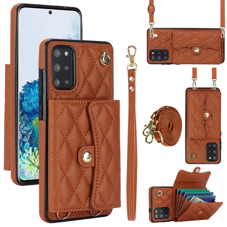 

For Samsung Galaxy S20 Crossbody Rhombic Horizontal Wallet Leather Phone Case(Brown)