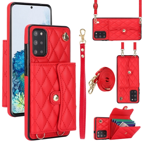 

For Samsung Galaxy S20+ Crossbody Rhombic Horizontal Wallet Leather Phone Case(Red)