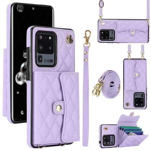 

For Samsung Galaxy S20 Ultra Crossbody Rhombic Horizontal Wallet Leather Phone Case(Purple)