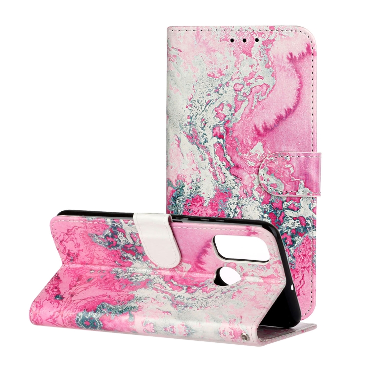 

For Huawei P smart 2020 Colored Drawing Marble Pattern Horizontal Flip PU Leather Case with Holder & Card Slots & Wallet(Pink Sea Water)