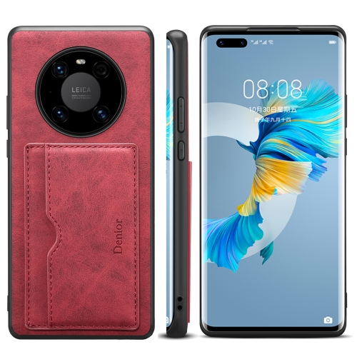 

For Huawei Mate 60 Denior PU Single Card Slot Holder Phone Case(Red)