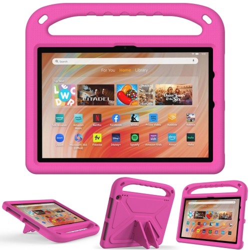 Pour  Kindle Fire HD 10 2023 Poignée EVA Étui pour tablette antichoc  avec support (Rose Rouge)