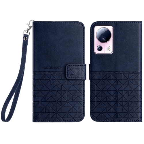 

For Xiaomi 13 Lite Rhombic Texture Leather Phone Case with Lanyard(Blue)