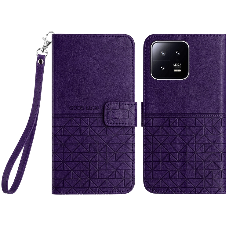 

For Xiaomi 13 Pro Rhombic Texture Leather Phone Case with Lanyard(Purple)