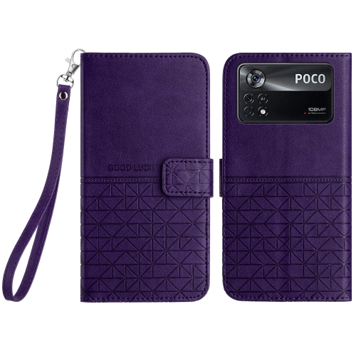 

For Xiaomi Poco X4 Pro 5G Rhombic Texture Leather Phone Case with Lanyard(Purple)