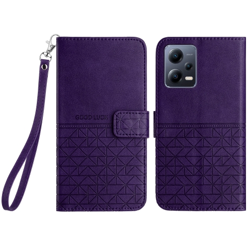 

For Xiaomi Redmi Note 12 Pro 5G Global Rhombic Texture Leather Phone Case with Lanyard(Purple)