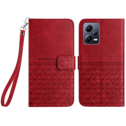 

For Xiaomi Redmi Note 12 Pro+ Global Rhombic Texture Leather Phone Case with Lanyard(Red)