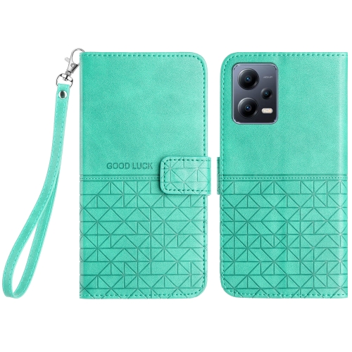 

For Xiaomi Redmi Note 12 Pro+ Global Rhombic Texture Leather Phone Case with Lanyard(Green)
