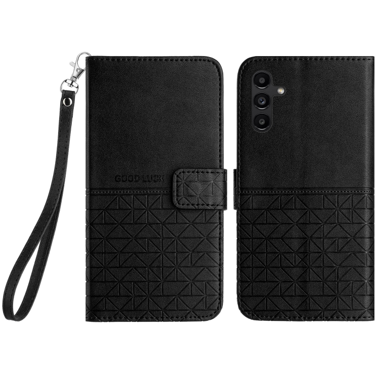 

For Samsung Galaxy A24 4G / A25 Rhombic Texture Leather Phone Case with Lanyard(Black)
