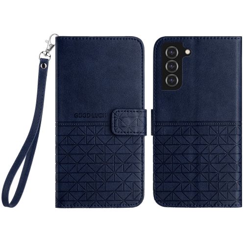 

For Samsung Galaxy S21 5G Rhombic Texture Leather Phone Case with Lanyard(Blue)