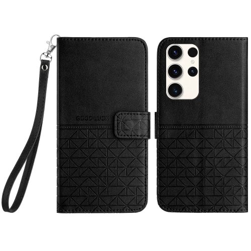 

For Samsung Galaxy S22 Ultra 5G Rhombic Texture Leather Phone Case with Lanyard(Black)