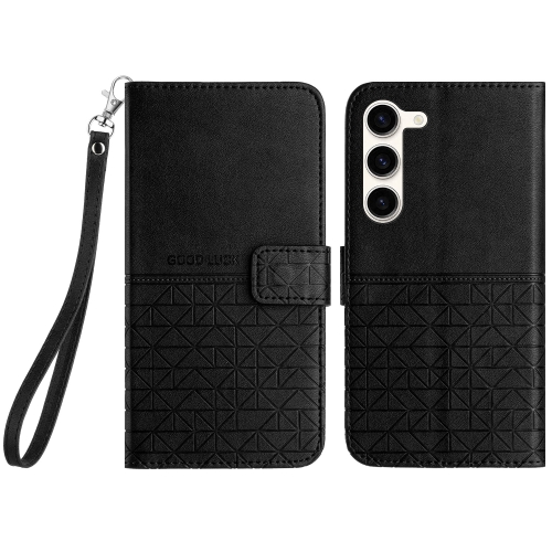 

For Samsung Galaxy S23 5G Rhombic Texture Leather Phone Case with Lanyard(Black)