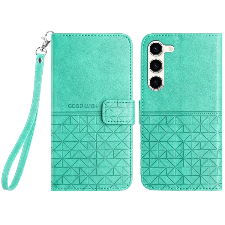 

For Samsung Galaxy S23 5G Rhombic Texture Leather Phone Case with Lanyard(Green)