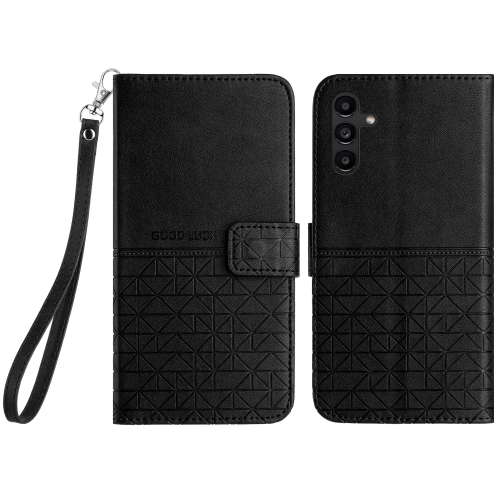 For Samsung Galaxy S23 FE 5G Rhombic Texture Leather Phone Case with Lanyard(Black)
