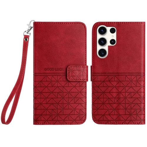 

For Samsung Galaxy S23 Ultra 5G Rhombic Texture Leather Phone Case with Lanyard(Red)