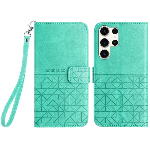 

For Samsung Galaxy S23 Ultra 5G Rhombic Texture Leather Phone Case with Lanyard(Green)