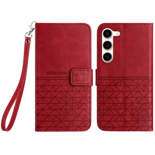 

For Samsung Galaxy S23+ 5G Rhombic Texture Leather Phone Case with Lanyard(Red)