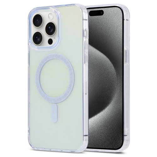 For iPhone 15 Pro Magic Diamond Blu-ray MagSafe Phone Case(White) extra large diamond storage box shockproof