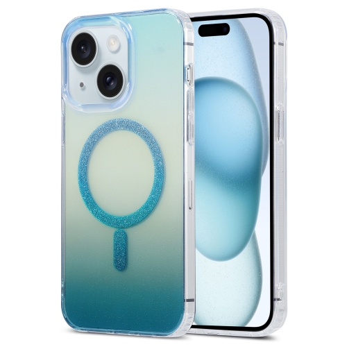 

For iPhone 15 Plus Magic Diamond Blu-ray MagSafe Phone Case(White Blue Gradient)