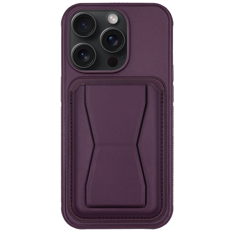 

For iPhone 15 Pro Max Leather Card Holder TPU Phone Case(Dark Purple)