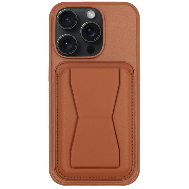

For iPhone 15 Pro Leather Card Holder TPU Phone Case(Brown)