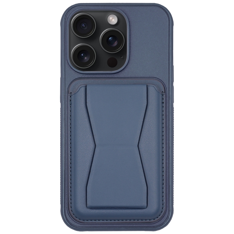 

For iPhone 15 Pro Leather Card Holder TPU Phone Case(Navy Blue)