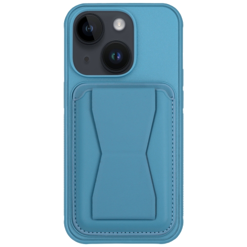 

For iPhone 15 Leather Card Holder TPU Phone Case(Light Blue)