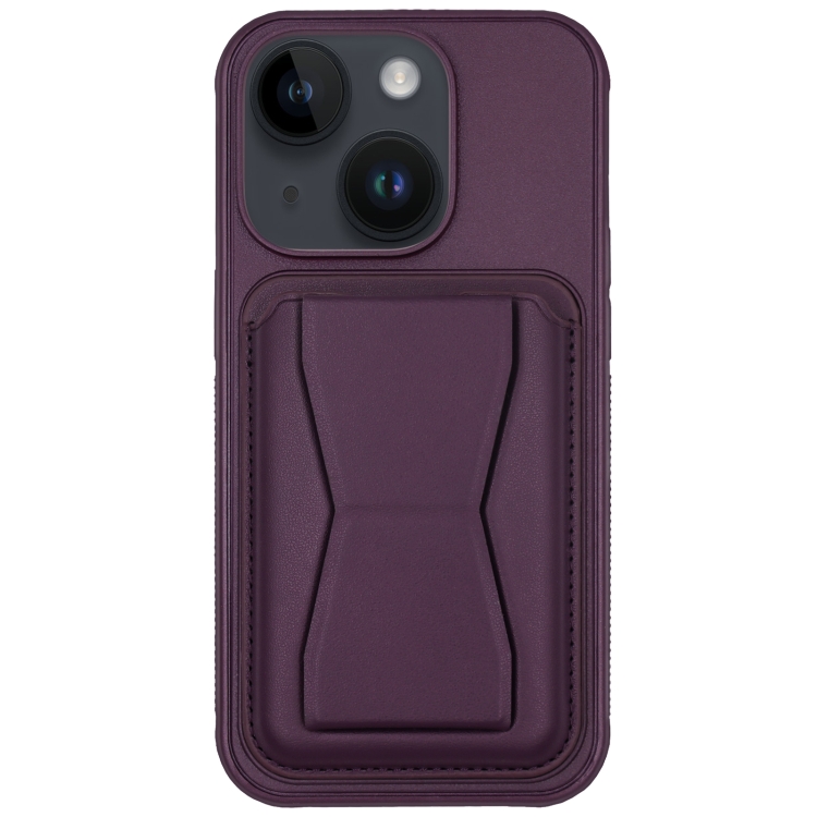 

For iPhone 15 Leather Card Holder TPU Phone Case(Dark Purple)