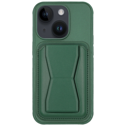 

For iPhone 15 Leather Card Holder TPU Phone Case(Dark Green)