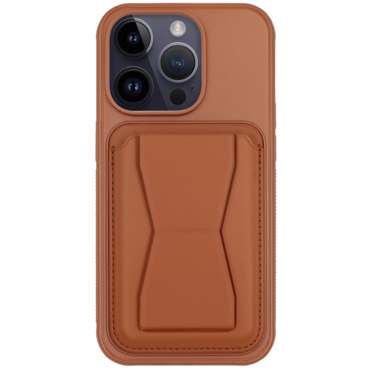 

For iPhone 14 Pro Max Leather Card Holder TPU Phone Case(Brown)
