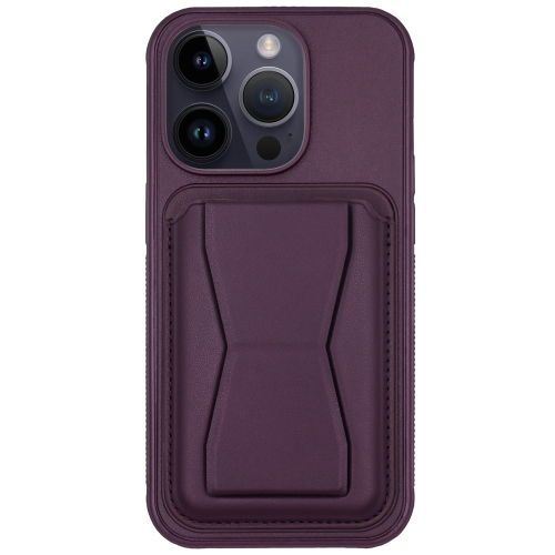 

For iPhone 14 Pro Max Leather Card Holder TPU Phone Case(Dark Purple)