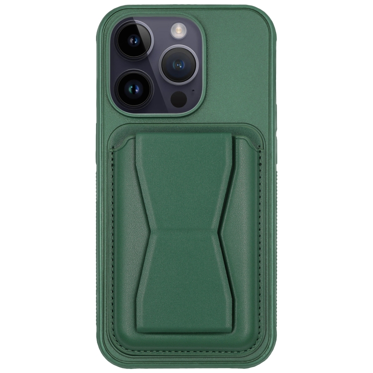 

For iPhone 14 Pro Max Leather Card Holder TPU Phone Case(Dark Green)