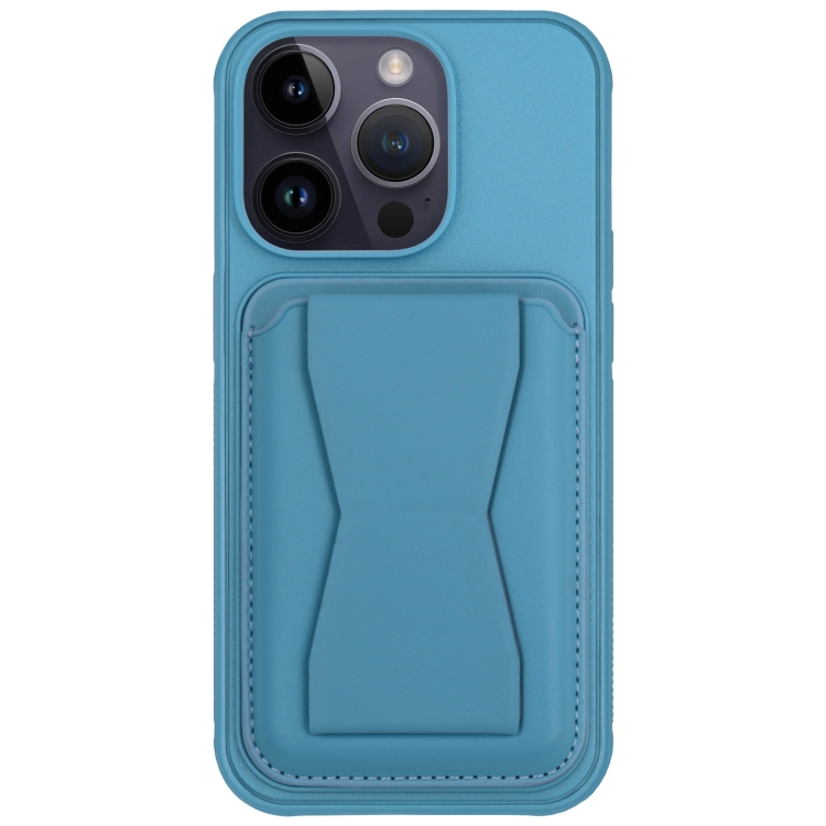 

For iPhone 14 Pro Leather Card Holder TPU Phone Case(Light Blue)