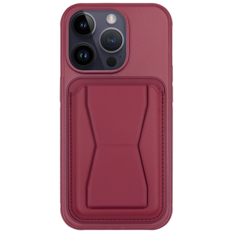 

For iPhone 14 Pro Leather Card Holder TPU Phone Case(Wine Red)
