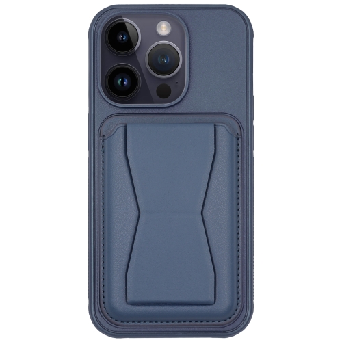 For iPhone 14 Pro Leather Card Holder TPU Phone Case(Navy Blue) 4pin card slot 5v blind suction dc magnet suction pogo pin connector power socket smart wearable male female charging connector