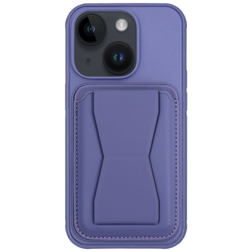 For iPhone 14 Leather Card Holder TPU Phone Case(Light Purple) a4 acrylic price name card label stand poster display stand counter menu leaflet flyer poster sign holder
