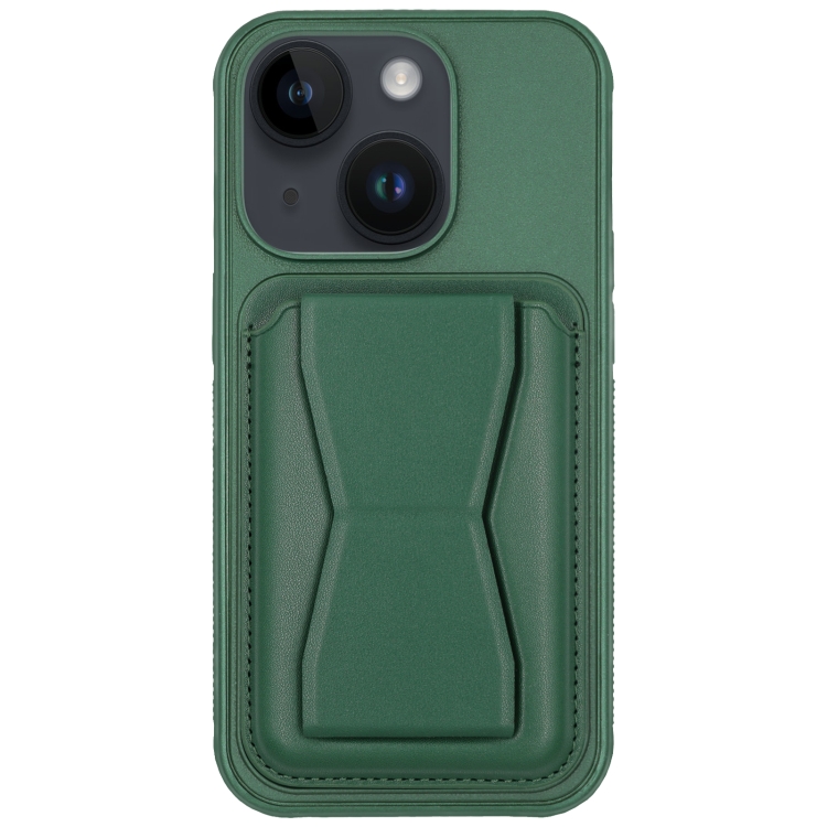 

For iPhone 14 Leather Card Holder TPU Phone Case(Dark Green)