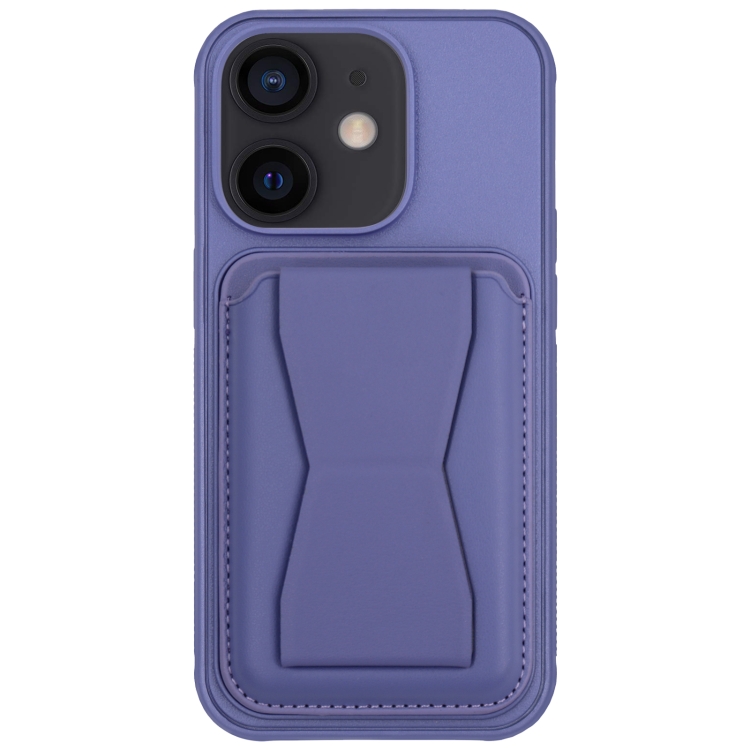 

For iPhone 12 Leather Card Holder TPU Phone Case(Light Purple)