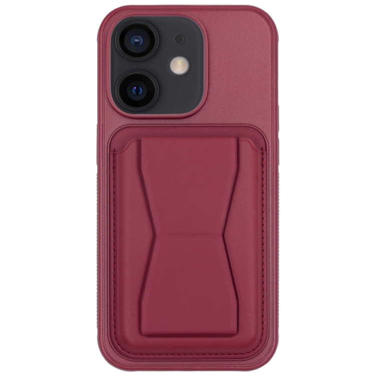 

For iPhone 12 Leather Card Holder TPU Phone Case(Wine Red)
