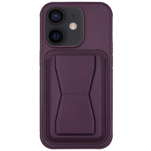 

For iPhone 12 Leather Card Holder TPU Phone Case(Dark Purple)
