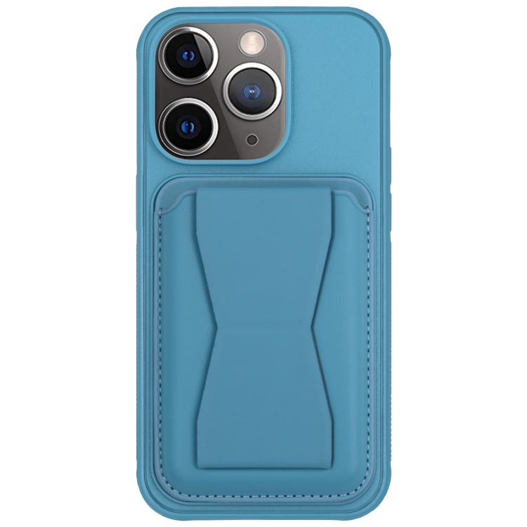 

For iPhone 11 Pro Max Leather Card Holder TPU Phone Case(Light Blue)