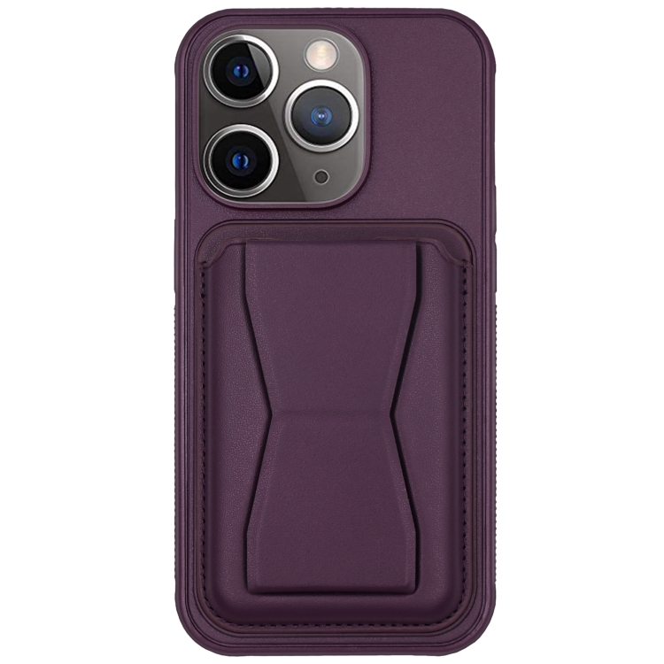 

For iPhone 11 Pro Max Leather Card Holder TPU Phone Case(Dark Purple)