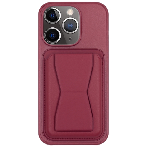 For iPhone 11 Pro Leather Card Holder TPU Phone Case(Wine Red)