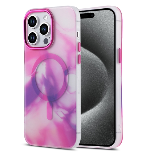 For iPhone 15 Pro MagSafe Magnetic Ink Phone Case(Pink Purple) for iphone 8 plus 7 plus magsafe metal holder frosted translucent phone case pink