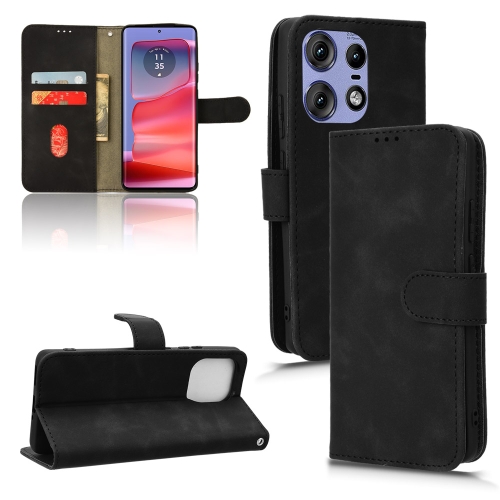

For Motorola Edge 50 Pro Skin Feel Magnetic Flip Leather Phone Case(Black)